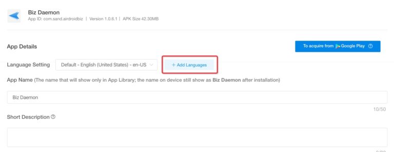 Additional languages on App detail page