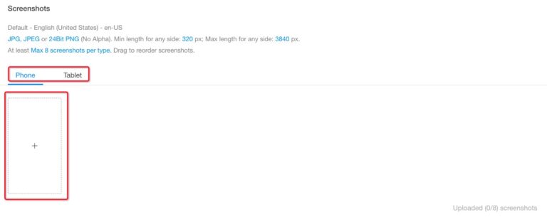 Screenshots setting on App detail page