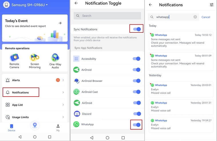 activate sync WhatsApp notifications