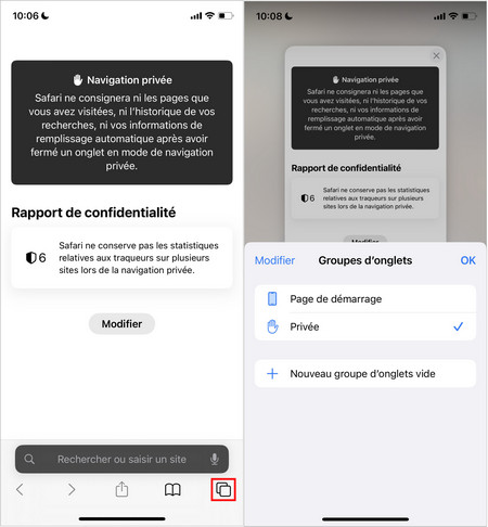 Activer la navigation privée dans Safari