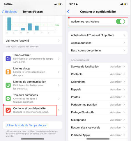 Activer les Restrictions sur iPhone