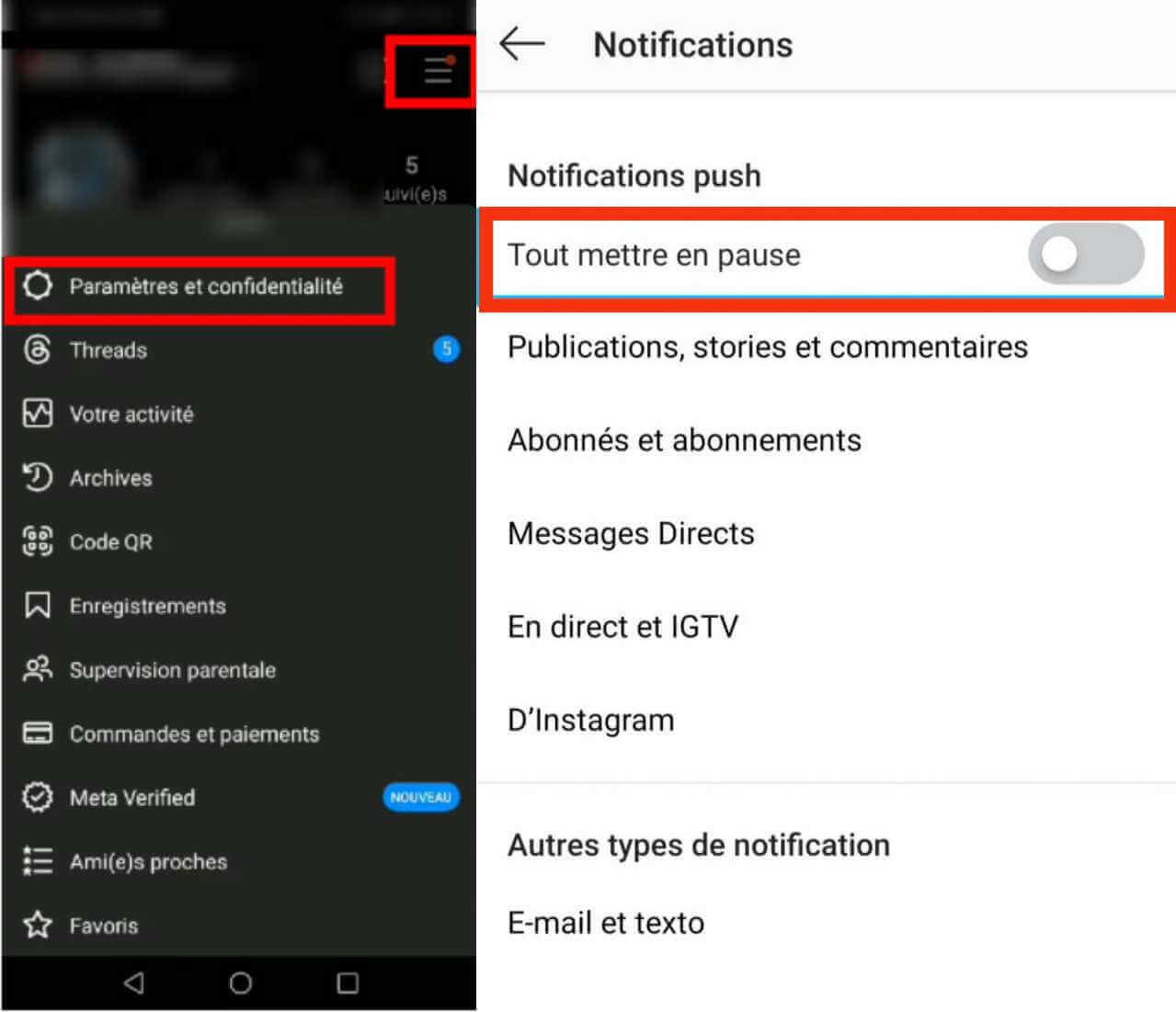 Activer les notifications Instagram dans l'application Instagram