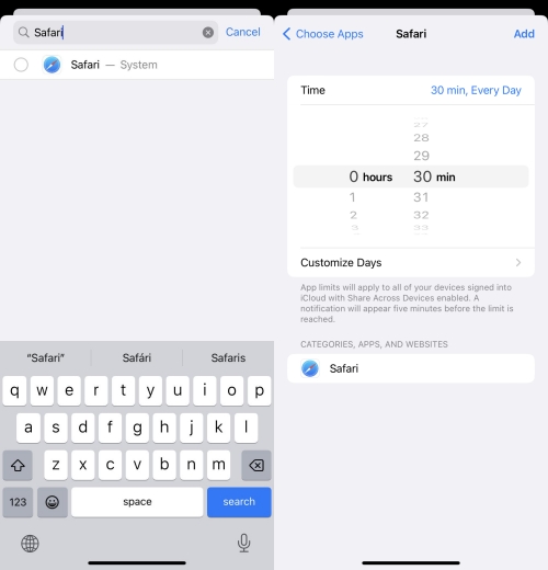 add time limit for Safari iPhone