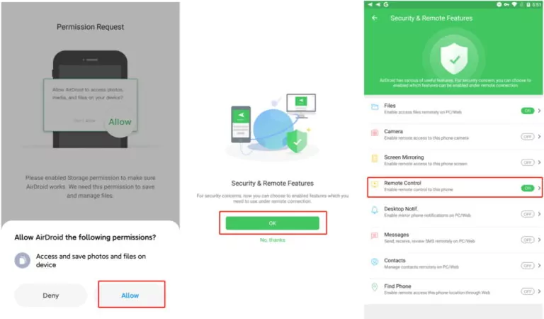 airdroid Androidデバイスを使用 許可