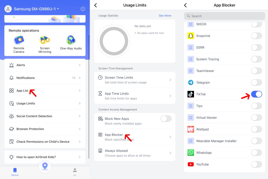 Airdroid Parental Control block TikTok app on Android