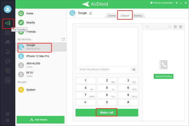 airdroid personal ダイヤルパッド