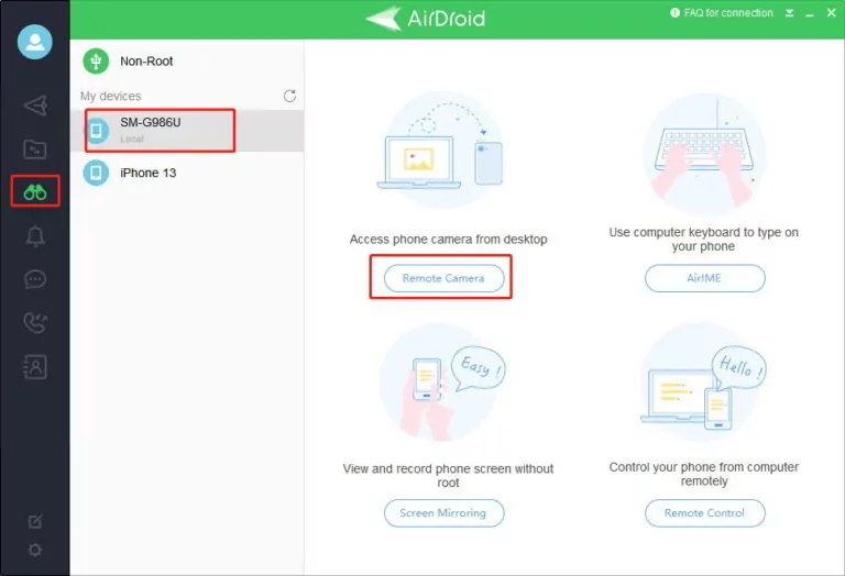 guide de caméra à distance d'airdroid personal