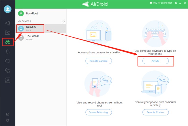 airdroid personal リモートコントロール キーボード