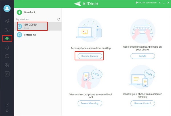 contrôle à distance de la caméra d'AirDroid Personal