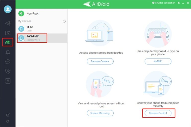 Función de control remoto personal de AirDroid