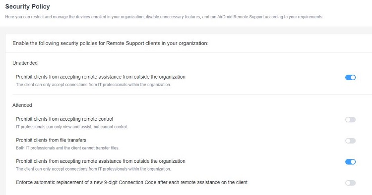 AirDroid Remote Support Security Policy