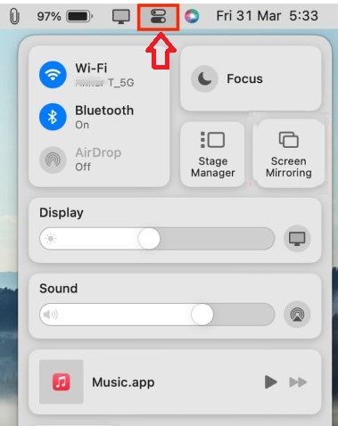 Control Centre on Mac