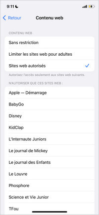 Ajouter les Sites Web autorisé sur iPhone