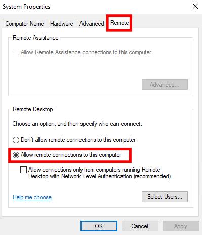 Allow Remote Connections