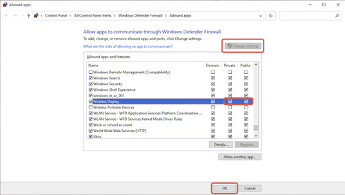 allow Wireless Display through firewall