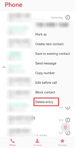 excluir entrada de chamada telefone Android