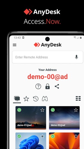 Página de inicio de AnyDesk en el celular