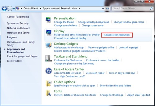 duplicate Windows screen in Control Panel