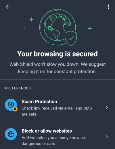 AVG AntiVirus app block website