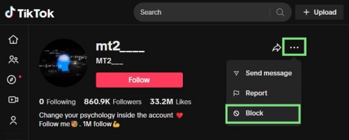 block someone on TikTok desktop