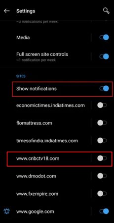 bloquear notificaciones de sitios web en Android