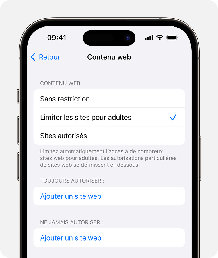 Bloquer les sites pour adultes sur iPhone