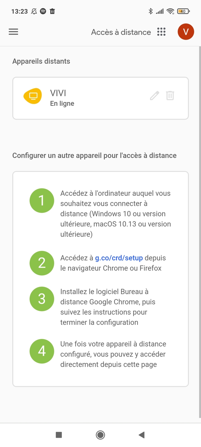 Bureau à distance Chrome sélectionnez un ordinateur