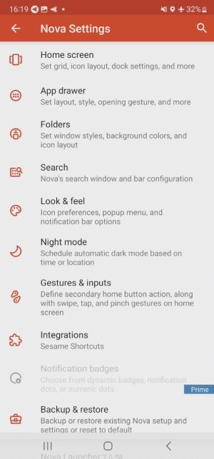 Menú de Configuración de Nova Launcher