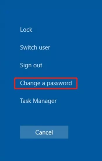 change password from security options