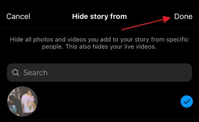 Sélectionnez quelqu'un pour masquer votre story Instagram
