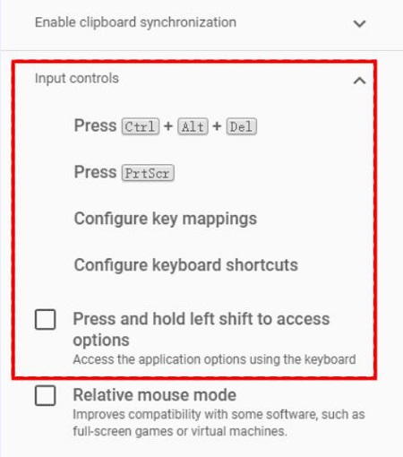 Chrome Remote Desktop Input Controls