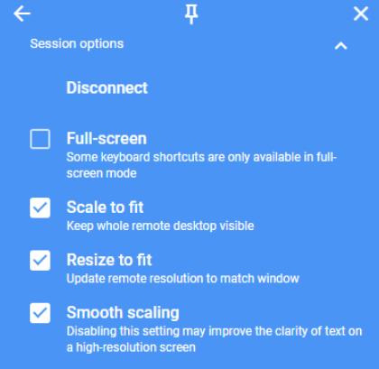 Chrome Remote Desktop Session Options