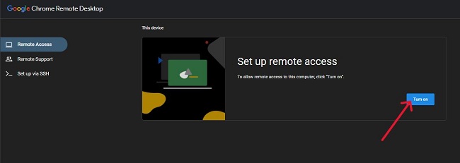 Chrome Turn on Remote Access