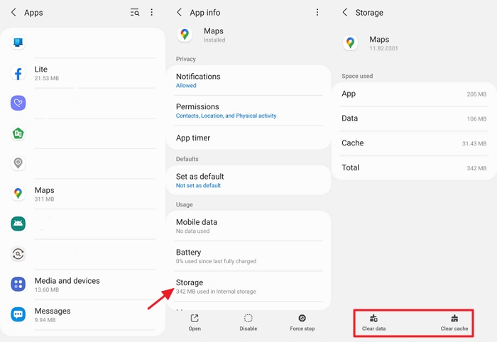 clear cache or data