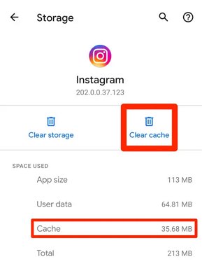 limpar cache do instagram