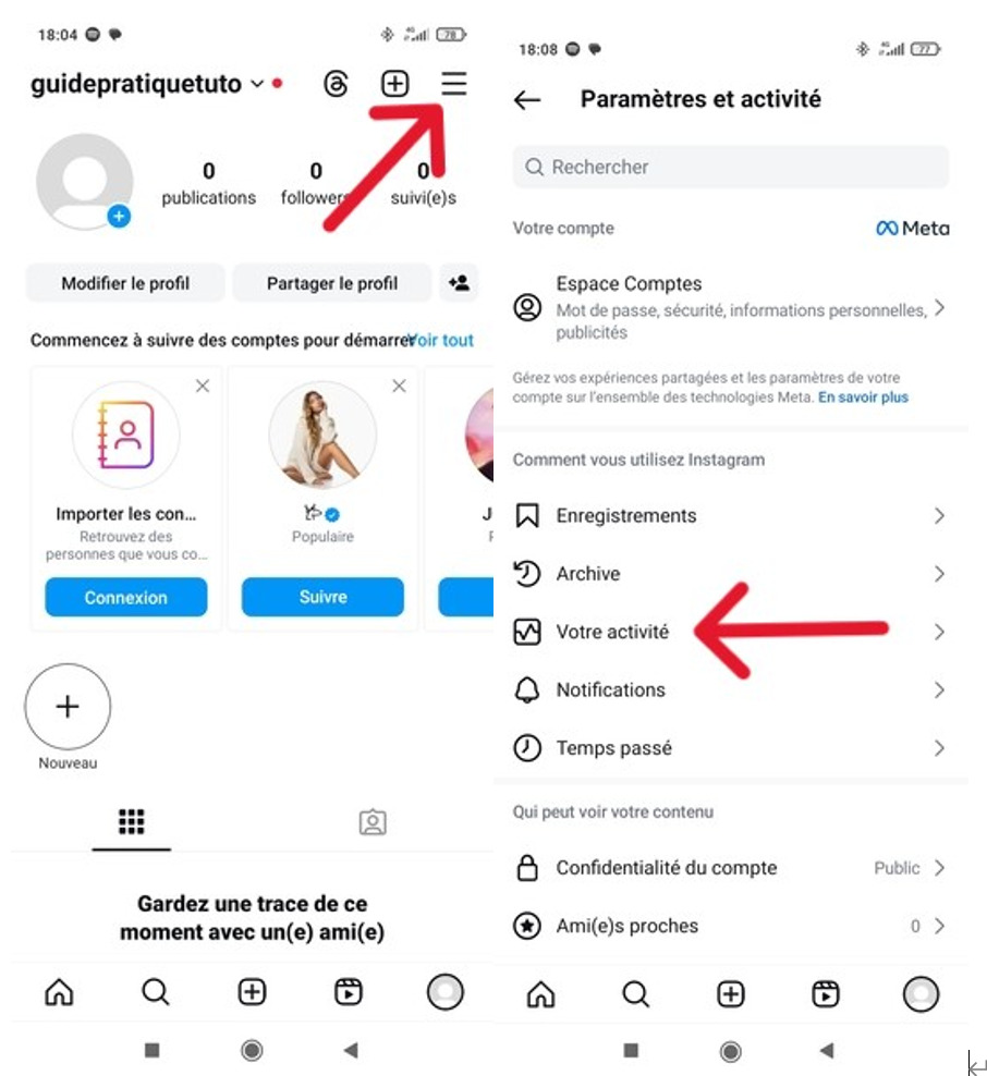 Cliquez sur votre activité Instagram