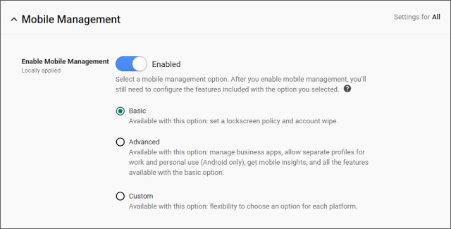 gestión de dispositivos Android propiedad de la empresa