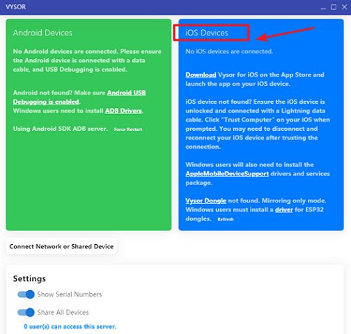 connect iOS Devices on Vysor