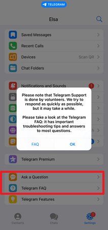 Kontakt zum Telegram-Support