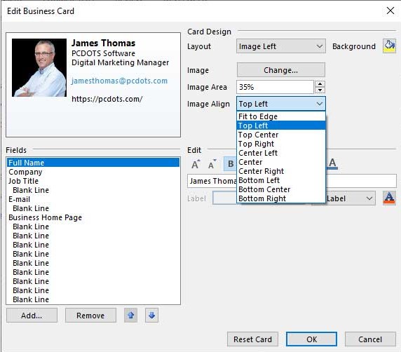 Modifier la carte d'entreprise dans Outlook