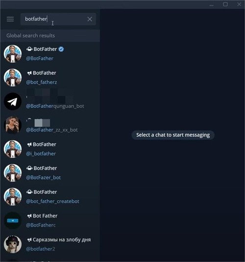 search for bot father in Telegram
