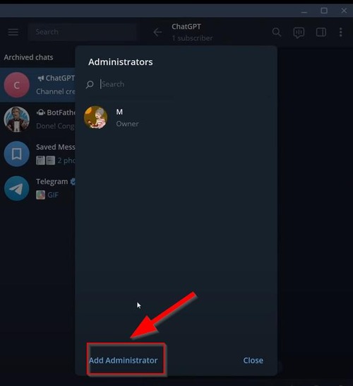 ajoutez un administrateur pour le canal sur Telegram