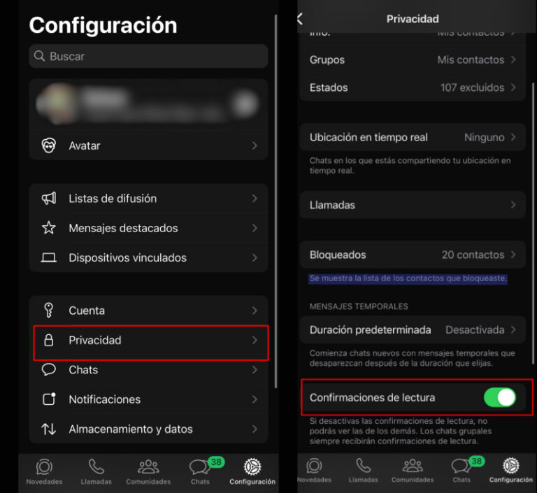 desactivar el visto en Whatsapp