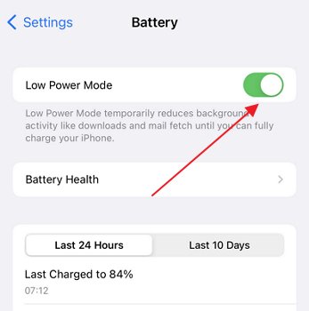 disable low power mode on iPhone