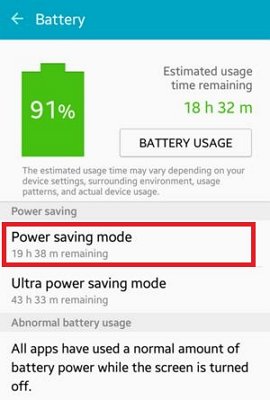 desativar o modo de economia de energia no android