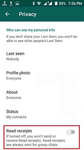 disable WhatsApp Read Receipts