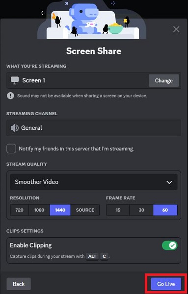 Discord Screen Share Options