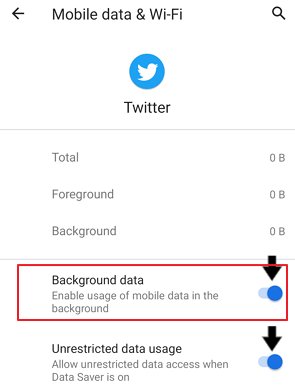 activer les données en arrière-plan sur Twitter