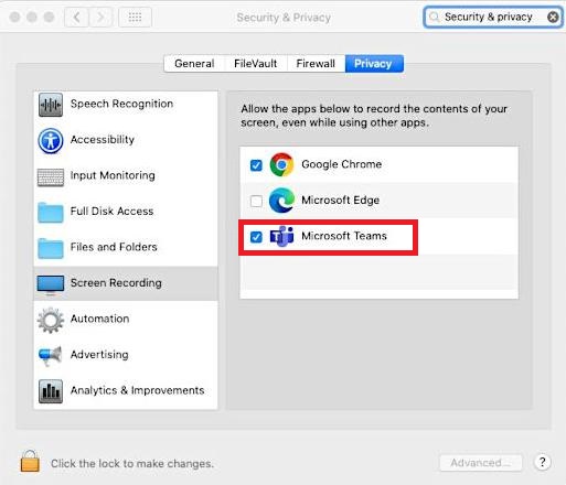Enable Teams Screen Recording