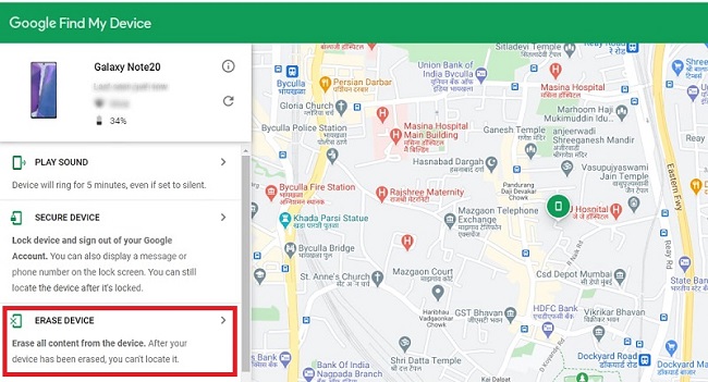 find my device erase device